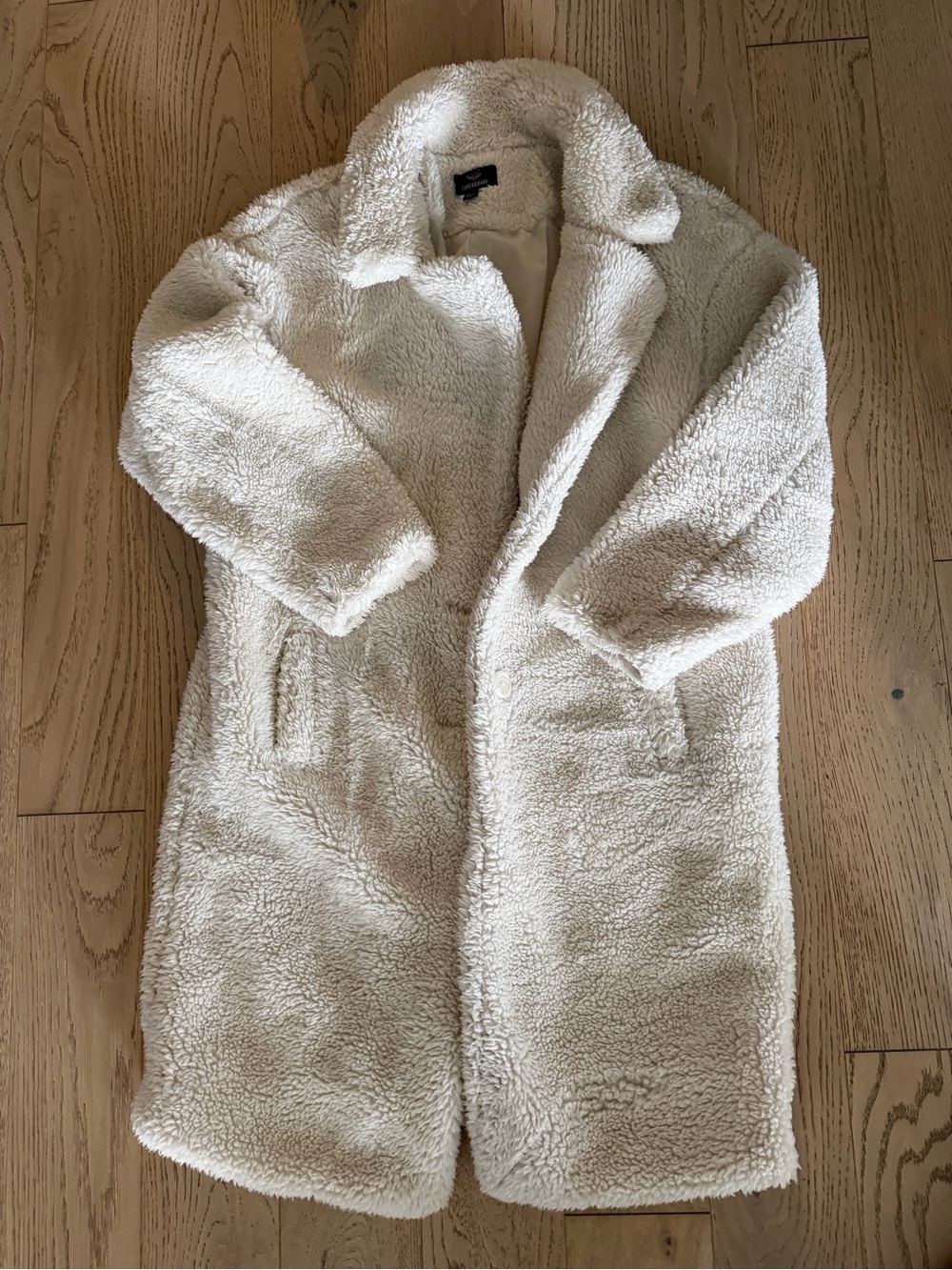 Long Cream Teddy Coat with Classic Collar